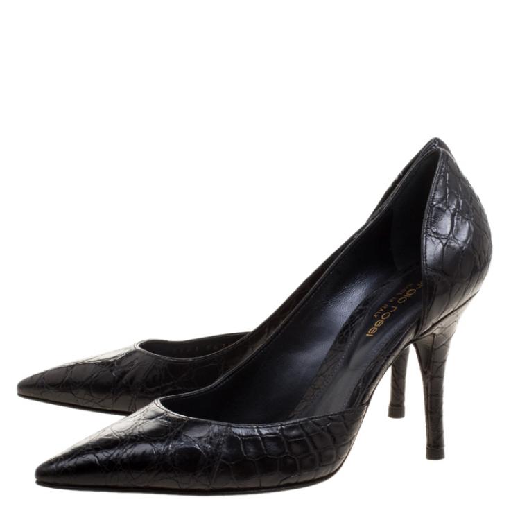 Pre Owned Sergio Rossi Black Alligator D'orsay Pointed Toe Pumps Size 36