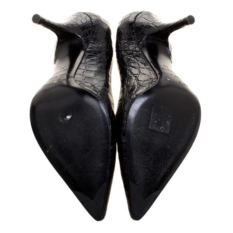 Pre Owned Sergio Rossi Black Alligator D'orsay Pointed Toe Pumps Size 36