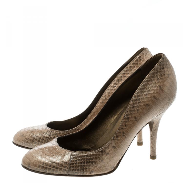Pre Owned Sergio Rossi Beige Pearl Finish Python Leather Pumps Size 37