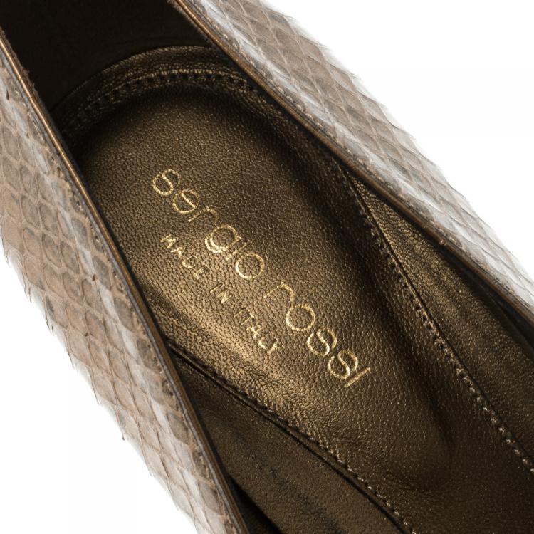 Pre Owned Sergio Rossi Beige Pearl Finish Python Leather Pumps Size 37