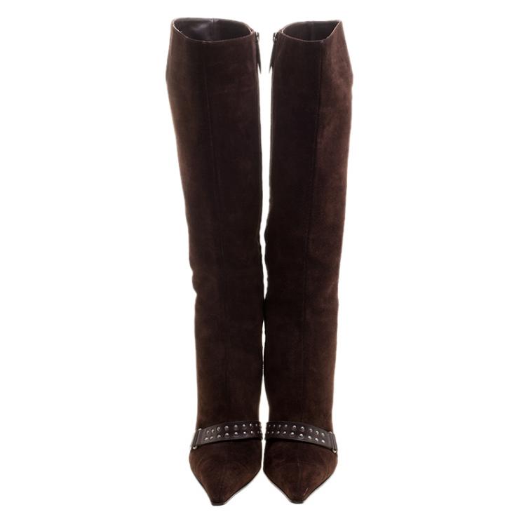 Pre Owned Sergio Rossi Brown Suede Knee Length Boots 37