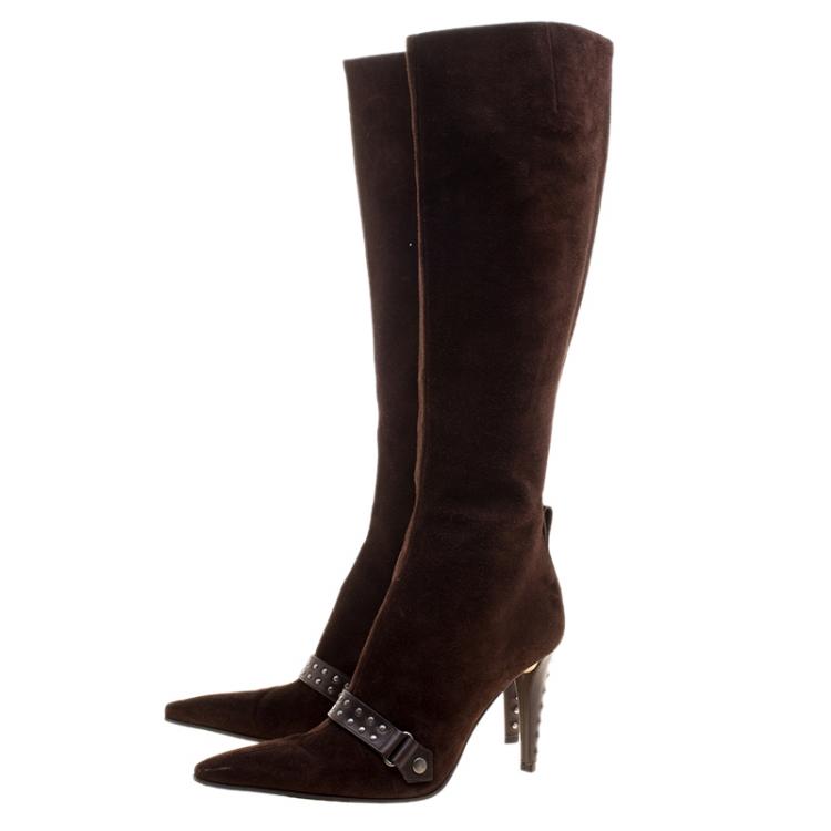 Pre Owned Sergio Rossi Brown Suede Knee Length Boots 37