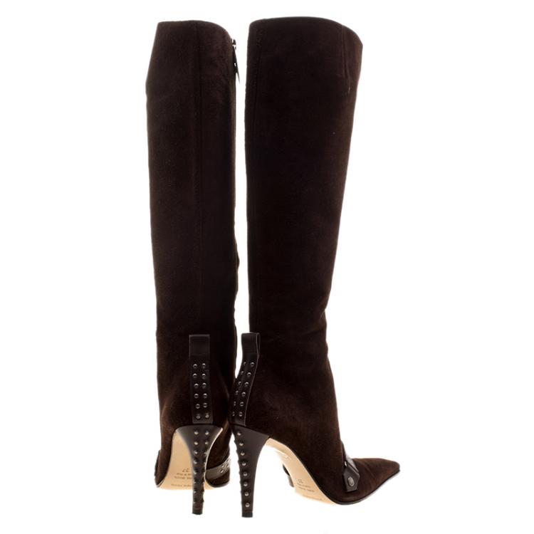 Pre Owned Sergio Rossi Brown Suede Knee Length Boots 37
