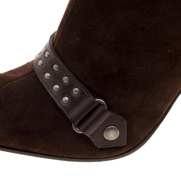 Pre Owned Sergio Rossi Brown Suede Knee Length Boots 37