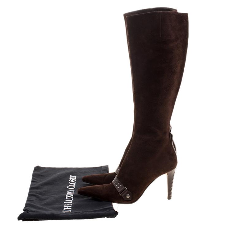Pre Owned Sergio Rossi Brown Suede Knee Length Boots 37