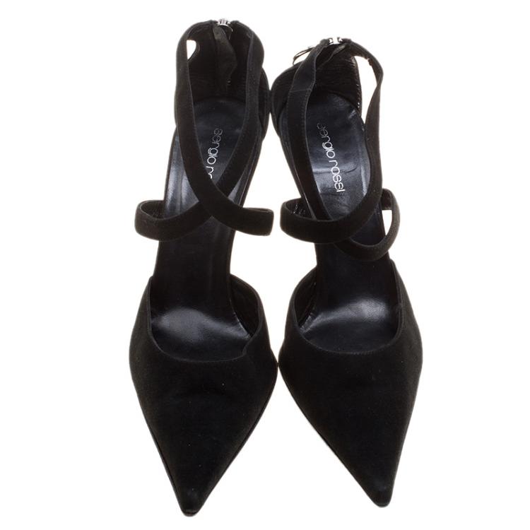 Pre Owned Sergio Rossi Black Suede Cross Strap Pointed Toe Sandals Size 39.5