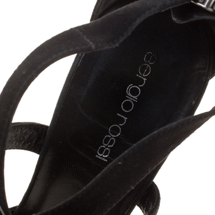 Pre Owned Sergio Rossi Black Suede Cross Strap Pointed Toe Sandals Size 39.5
