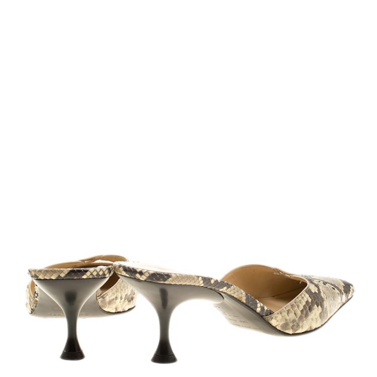 Pre Owned Sergio Rossi Beige Python Kitten Heels Mules Slides Size 38