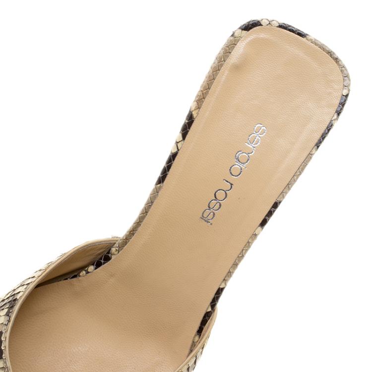 Pre Owned Sergio Rossi Beige Python Kitten Heels Mules Slides Size 38