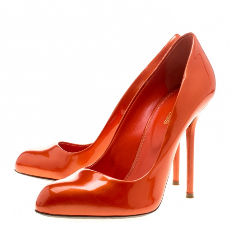 Pre Owned Sergio Rossi Orange Patent Leather Flamenco Pumps Size 38