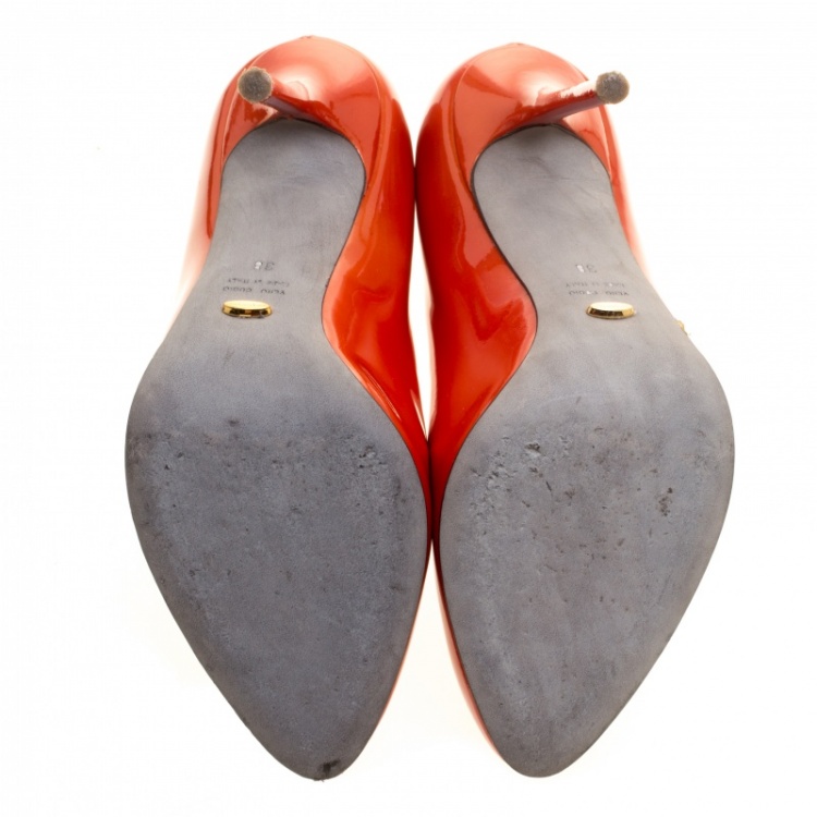 Pre Owned Sergio Rossi Orange Patent Leather Flamenco Pumps Size 38
