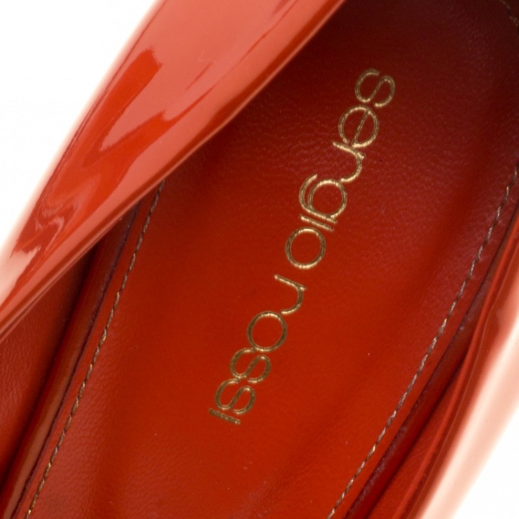 Pre Owned Sergio Rossi Orange Patent Leather Flamenco Pumps Size 38