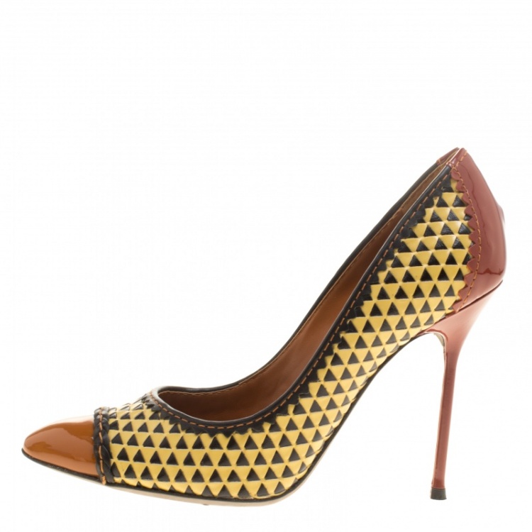 Pre Owned  Sergio Rossi Multicolor Leather Siena Cap Toe Pumps Size 37.5