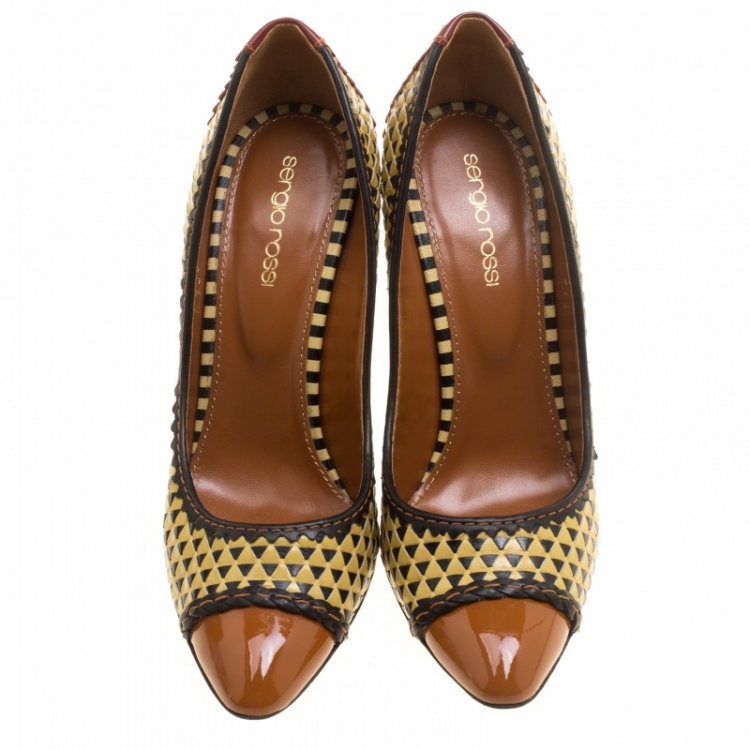 Pre Owned  Sergio Rossi Multicolor Leather Siena Cap Toe Pumps Size 37.5