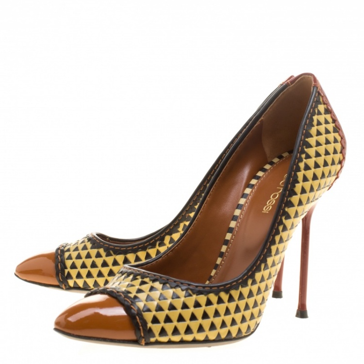 Pre Owned  Sergio Rossi Multicolor Leather Siena Cap Toe Pumps Size 37.5