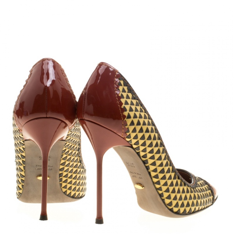 Pre Owned  Sergio Rossi Multicolor Leather Siena Cap Toe Pumps Size 37.5