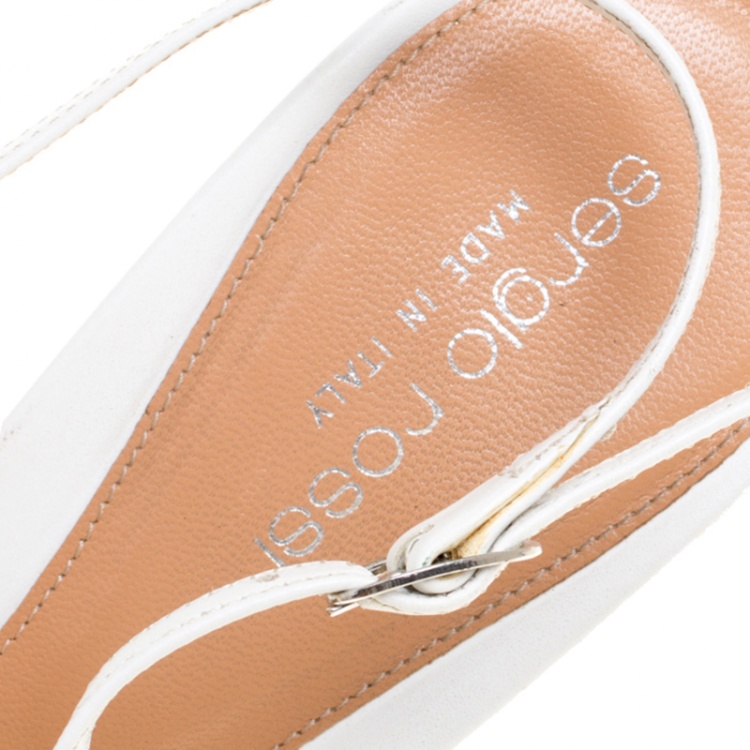 Pre Owned Sergio Rossi White Leather Ankle Strap Sandals Size 40.5