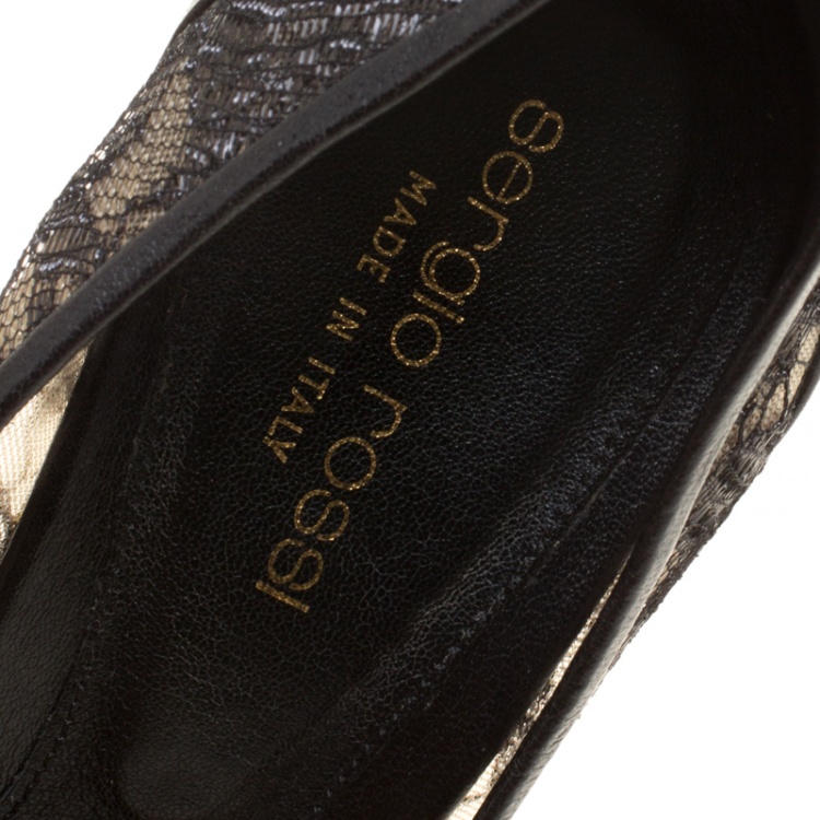 مملوكة مسبقًا Sergio Rossi Black Lace And Leather Peep Toe Pumps Size 38.5