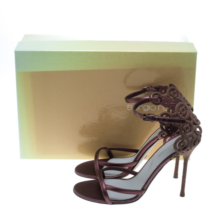 Pre Owned Sergio Rossi Metallic Copper Rose Leather Open Toe Ankle Strap Sandals Size 36.5