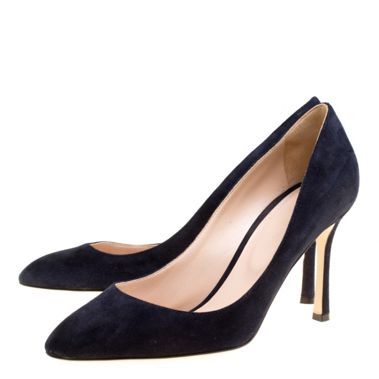 Pre Owned Gianvito Rossi Navy Blue Suede Pointed Toe Pumps Size 38