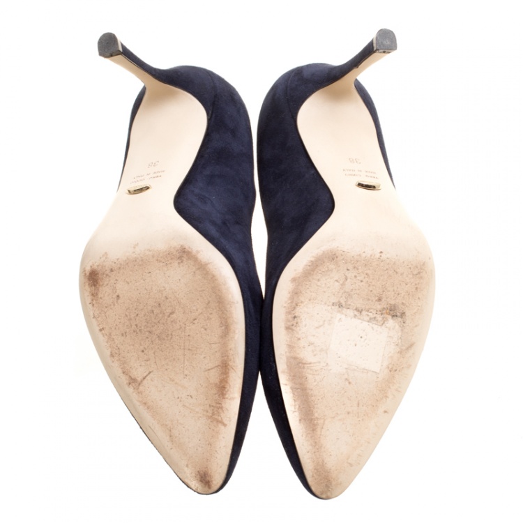 Pre Owned Gianvito Rossi Navy Blue Suede Pointed Toe Pumps Size 38