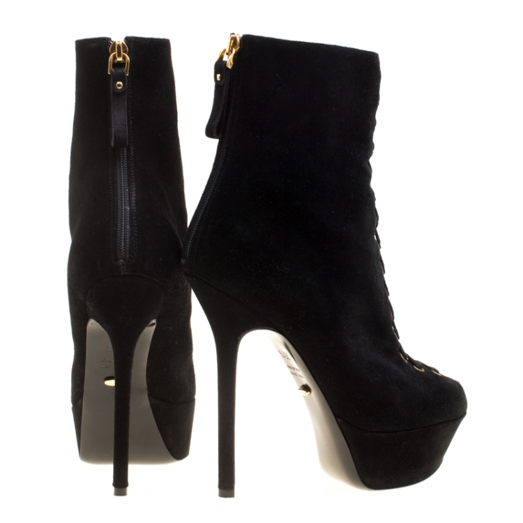 Pre Owned Sergio Rossi Black Suede Platform Booties Size 35.5