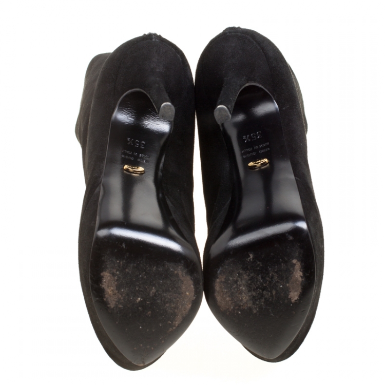 Pre Owned Sergio Rossi Black Suede Platform Booties Size 35.5