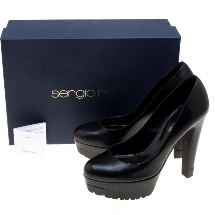مملوكة مسبقًا Sergio Rossi Black Leather Platform Pumps Size 36