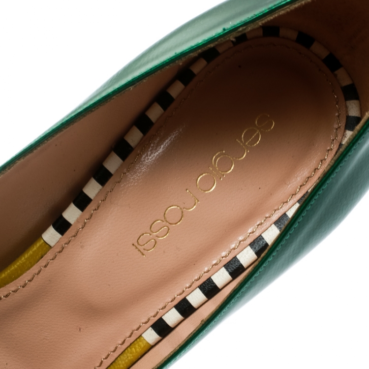Pre Owned Sergio Rossi Green Patent Leather Pointed Toe Pumps Size 35.5