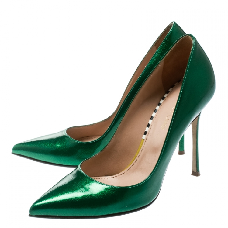 Pre Owned Sergio Rossi Green Patent Leather Pointed Toe Pumps Size 35.5