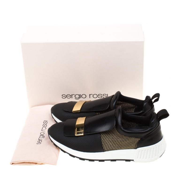 Pre Owned Sergio Rossi Black Leather And Mesh SR1 Sneakers Size 39