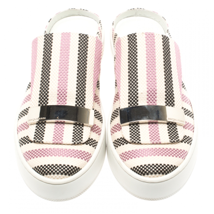 Pre Owned Sergio Rossi Multicolor Canvas Backless Slip On Sneakers Size 39