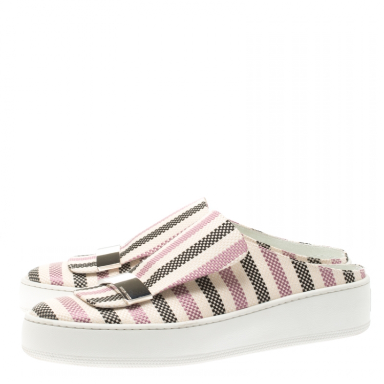 Pre Owned Sergio Rossi Multicolor Canvas Backless Slip On Sneakers Size 39