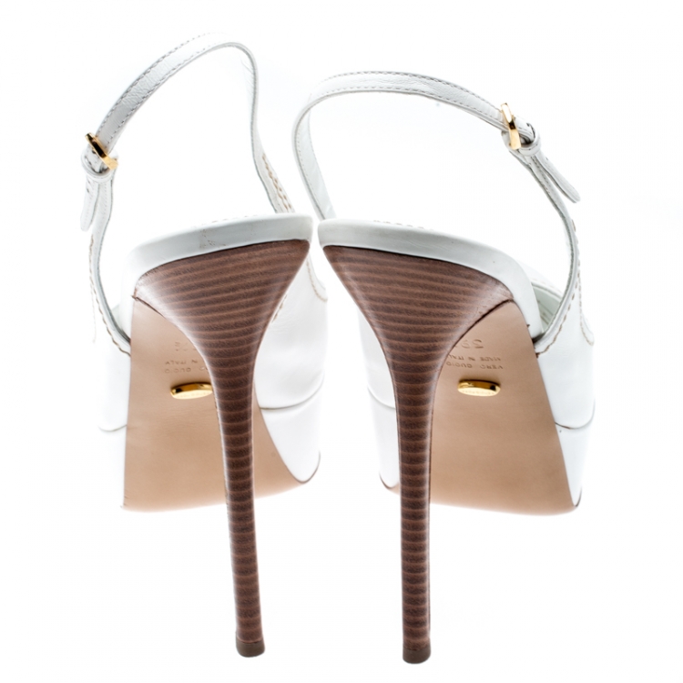 Pre Owned Sergio Rossi White Cachet Peep Toe Platform Slingback Sandals Size 39.5