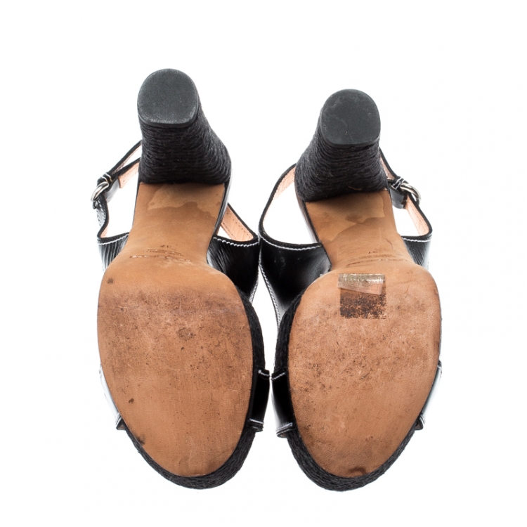 مملوكة مسبقًا Sergio Rossi Black Leather Block Heel Slingback Sandals Size 37