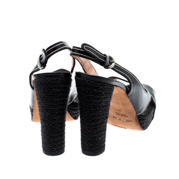 مملوكة مسبقًا Sergio Rossi Black Leather Block Heel Slingback Sandals Size 37