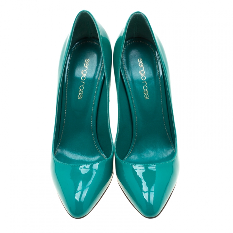 Pre Owned Sergio Rossi Green Patent Leather Pumps Size 37