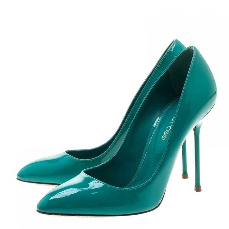 Pre Owned Sergio Rossi Green Patent Leather Pumps Size 37