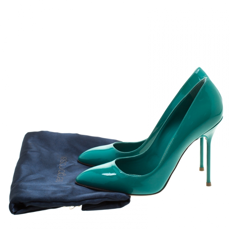 Pre Owned Sergio Rossi Green Patent Leather Pumps Size 37