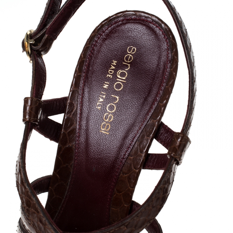 Pre Owned Sergio Rossi Brown Python Leather Strappy Platform Sandals Size 38.5