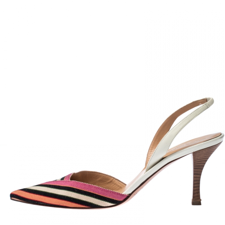 Pre Owned Sergio Rossi Multicolor Striped Canvas Slingback Pointed Toe Sandals 41