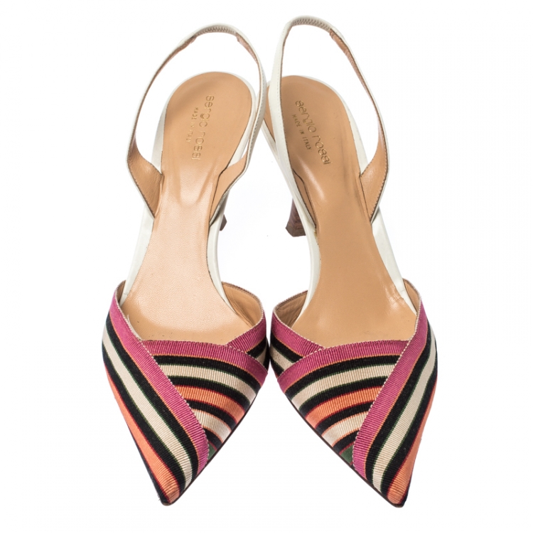 Pre Owned Sergio Rossi Multicolor Striped Canvas Slingback Pointed Toe Sandals 41