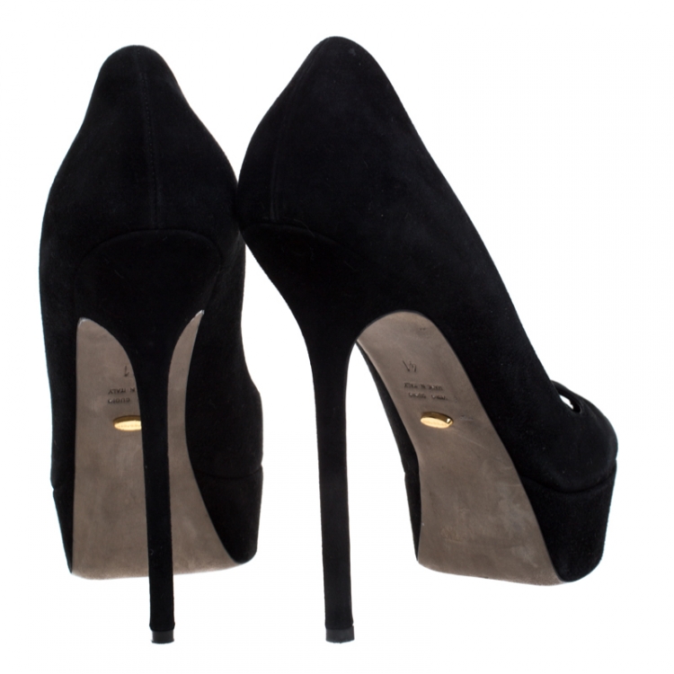 Pre Owned Sergio Rossi Black Suede Peep Toe Platform Pumps Size 41