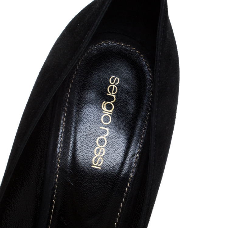 Pre Owned Sergio Rossi Black Suede Peep Toe Platform Pumps Size 41