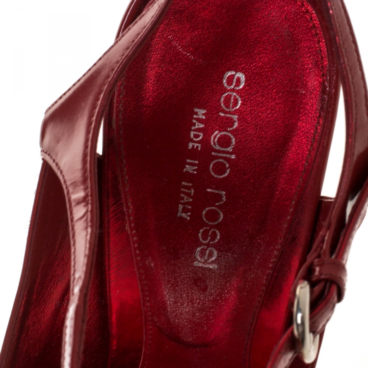 Pre Owned Sergio Rossi Red Leather Peep Toe Slingback Sandals Size 40