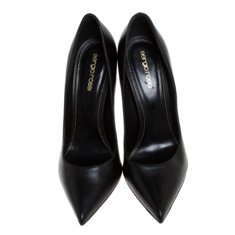Pre Owned Sergio Rossi Black Leather Pointed Toe Pumps Size 39.5