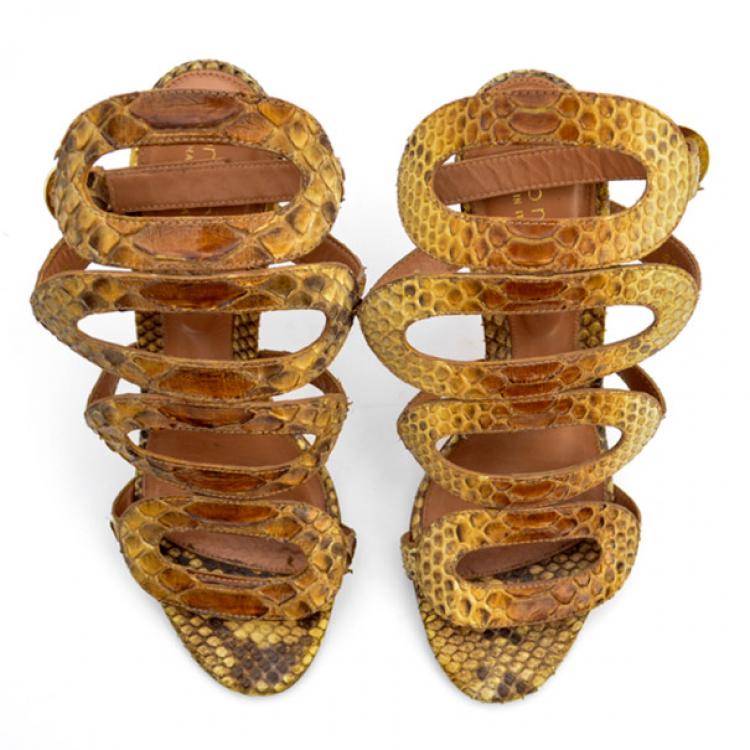 Pre Owned Sergio Rossi Python Ankle Strap Sandals Size 38