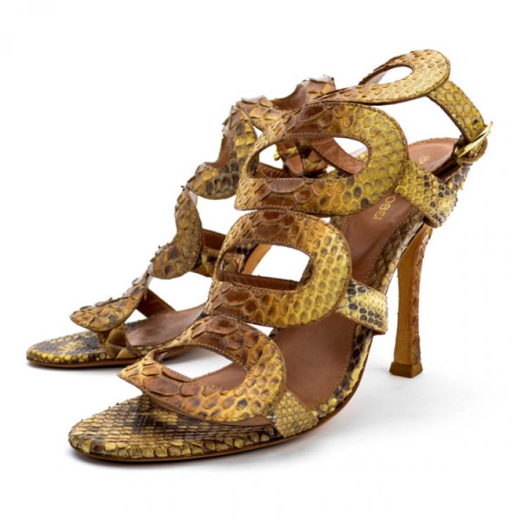 Pre Owned Sergio Rossi Python Ankle Strap Sandals Size 38