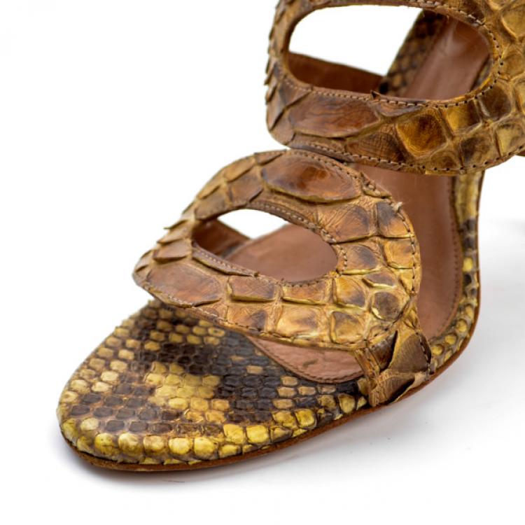 Pre Owned Sergio Rossi Python Ankle Strap Sandals Size 38