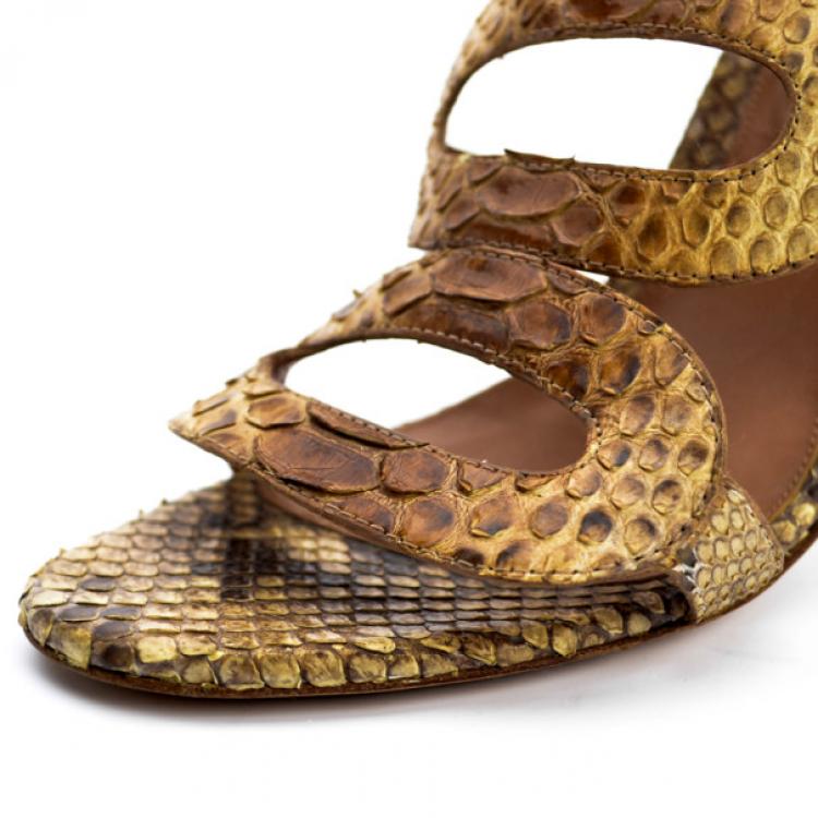 Pre Owned Sergio Rossi Python Ankle Strap Sandals Size 38